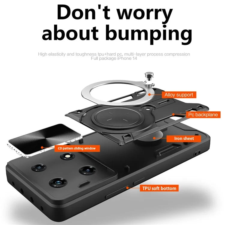 For Transsion Infinix Note 30 Pro 4G Case Slide Camera Lid Kickstand Anti-Slip Phone Cover