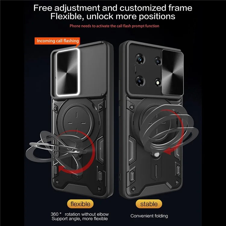 For Transsion Infinix Note 30 Pro 4G Case Slide Camera Lid Kickstand Anti-Slip Phone Cover