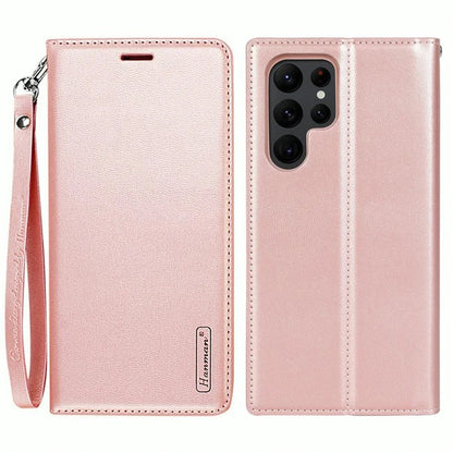 HANMAN Minuo Series For Samsung Galaxy S24 Ultra Magnetic Case PU Leather Wallet Phone Cover Gold