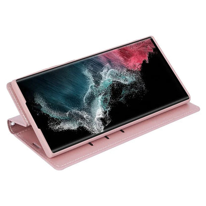 HANMAN Minuo Series For Samsung Galaxy S24 Ultra Magnetic Case PU Leather Wallet Phone Cover Gold