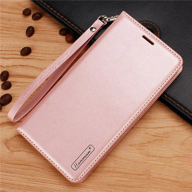 HANMAN Minuo Series For Samsung Galaxy S24 Ultra Magnetic Case PU Leather Wallet Phone Cover Gold