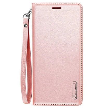 HANMAN Minuo Series For Samsung Galaxy S24 Ultra Magnetic Case PU Leather Wallet Phone Cover Gold