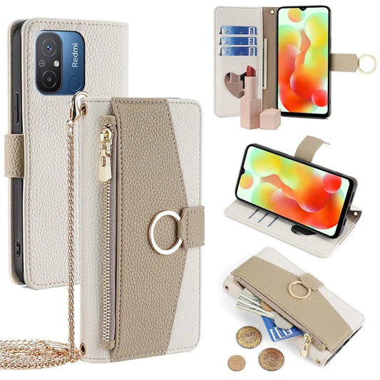 For Xiaomi Redmi 12C 4G Case with Wallet PU Leather Phone Cover Stand with a Strap