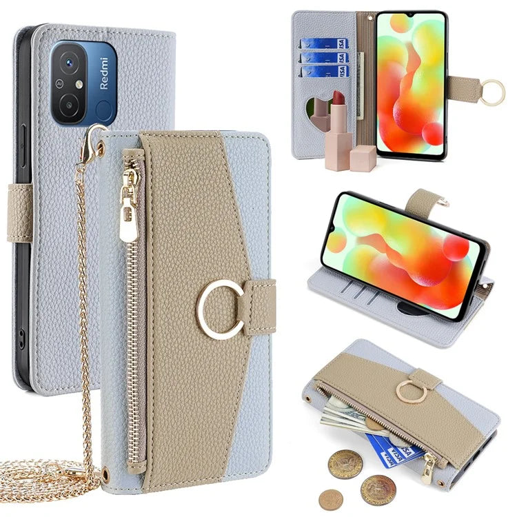 For Xiaomi Redmi 12C 4G Case with Wallet PU Leather Phone Cover Stand with a Strap