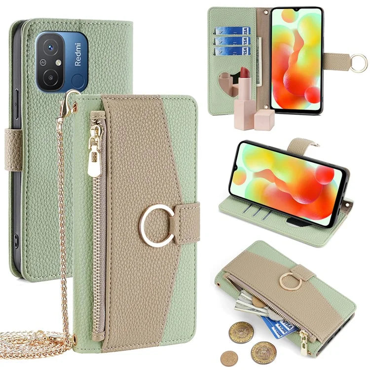 For Xiaomi Redmi 12C 4G Case with Wallet PU Leather Phone Cover Stand with a Strap