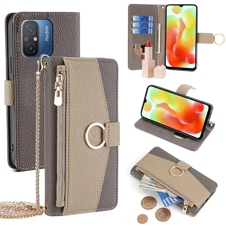 For Xiaomi Redmi 12C 4G Case with Wallet PU Leather Phone Cover Stand with a Strap