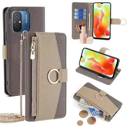 For Xiaomi Redmi 12C 4G Case with Wallet PU Leather Phone Cover Stand with a Strap