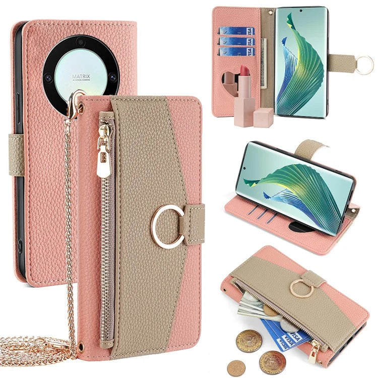 For Honor X9a 5G Cover Leather Phone Strap Case with Card Holder Stand Wallet