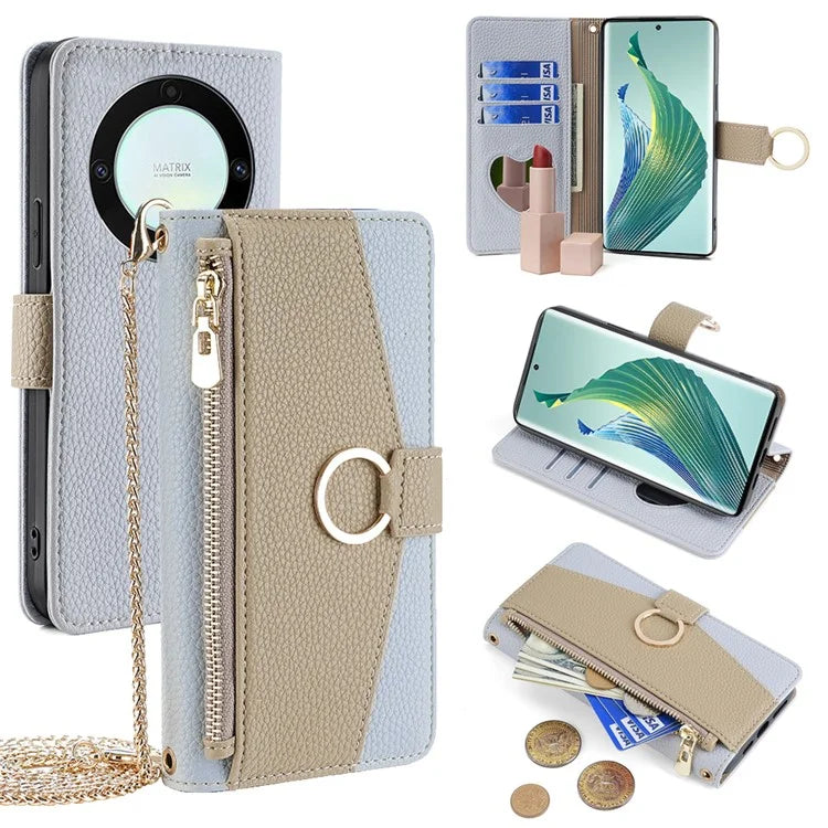 For Honor X9a 5G Cover Leather Phone Strap Case with Card Holder Stand Wallet