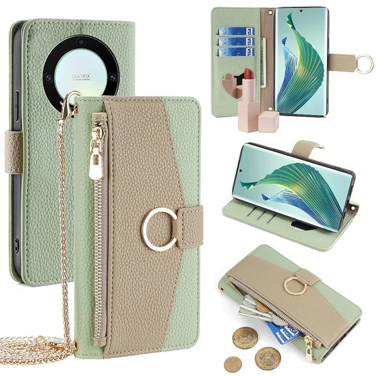 For Honor X9a 5G Cover Leather Phone Strap Case with Card Holder Stand Wallet