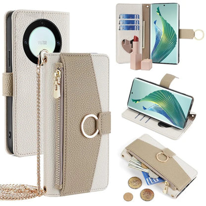 For Honor X9a 5G Cover Leather Phone Strap Case with Card Holder Stand Wallet
