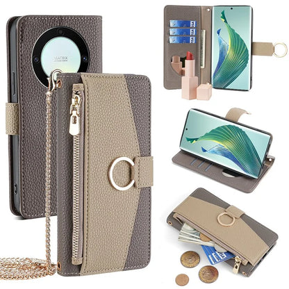 For Honor X9a 5G Cover Leather Phone Strap Case with Card Holder Stand Wallet