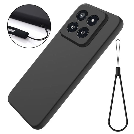 For Xiaomi 14 Pro Silicone Case Shockproof Phone Back Cover with Wrist Strap
