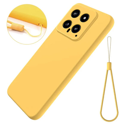 For Xiaomi 14 Silicone Case with a Strap Mobile Phone Back Cover Protector