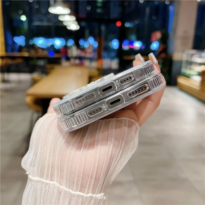 Anti-Drop PC+TPU Cover for iPhone 15 Pro Max Case Silver Silk Rhinestone Decor Phone Shell
