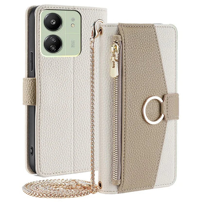 For Xiaomi Redmi 13C 4G / Poco C65 4G Case PU Leather Zipper Pockets Phone Cover with Mirror