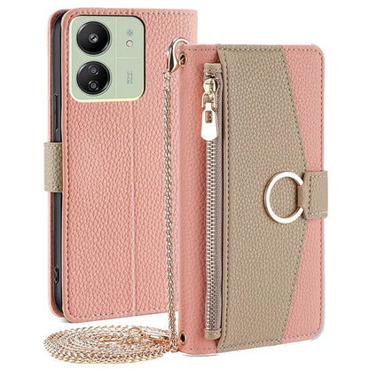 For Xiaomi Redmi 13C 4G / Poco C65 4G Case PU Leather Zipper Pockets Phone Cover with Mirror