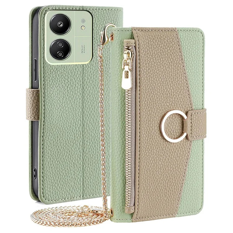 For Xiaomi Redmi 13C 4G / Poco C65 4G Case PU Leather Zipper Pockets Phone Cover with Mirror