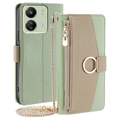 For Xiaomi Redmi 13C 4G / Poco C65 4G Case PU Leather Zipper Pockets Phone Cover with Mirror