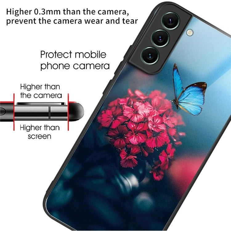 For Samsung Galaxy S24 Phone Case Tempered Glass+TPU Pattern Printed Back Cover