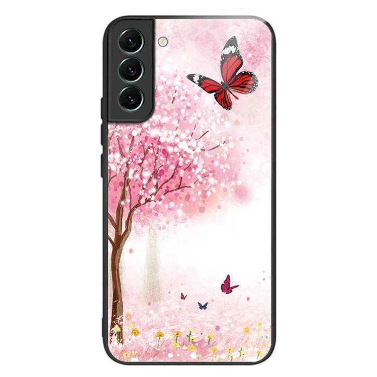 For Samsung Galaxy S24 Phone Case Tempered Glass+TPU Pattern Printed Back Cover