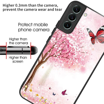 For Samsung Galaxy S24 Phone Case Tempered Glass+TPU Pattern Printed Back Cover