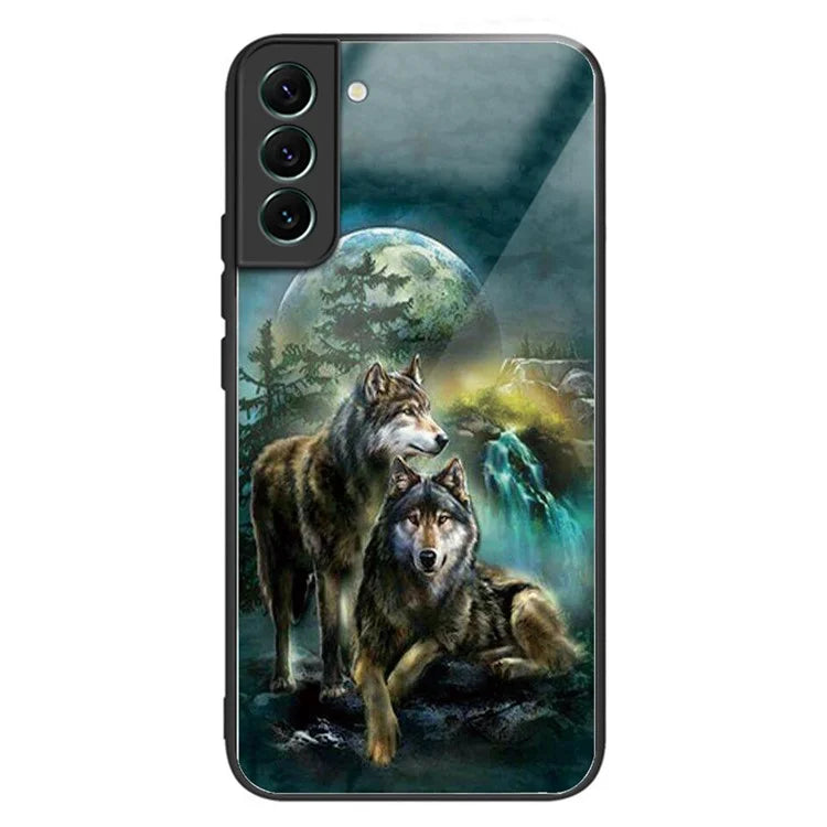 For Samsung Galaxy S24 Phone Case Tempered Glass+TPU Pattern Printed Back Cover