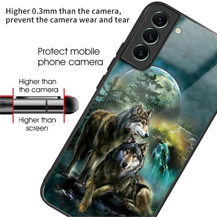 For Samsung Galaxy S24 Phone Case Tempered Glass+TPU Pattern Printed Back Cover