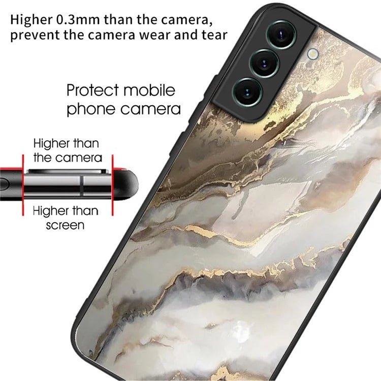For Samsung Galaxy S24 Phone Case Tempered Glass+TPU Pattern Printed Back Cover