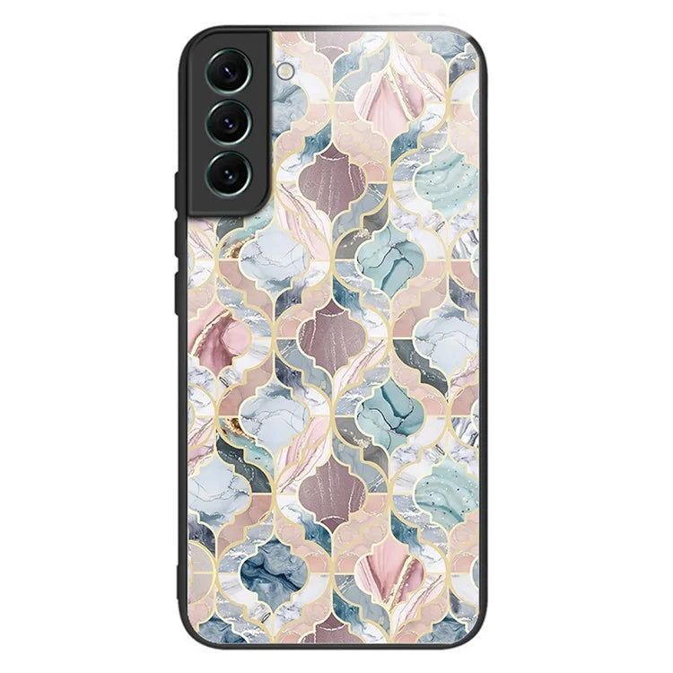 For Samsung Galaxy S24 Phone Case Tempered Glass+TPU Pattern Printed Back Cover