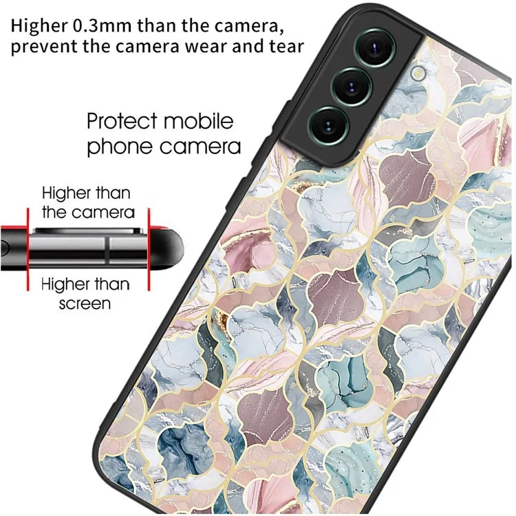 For Samsung Galaxy S24 Phone Case Tempered Glass+TPU Pattern Printed Back Cover