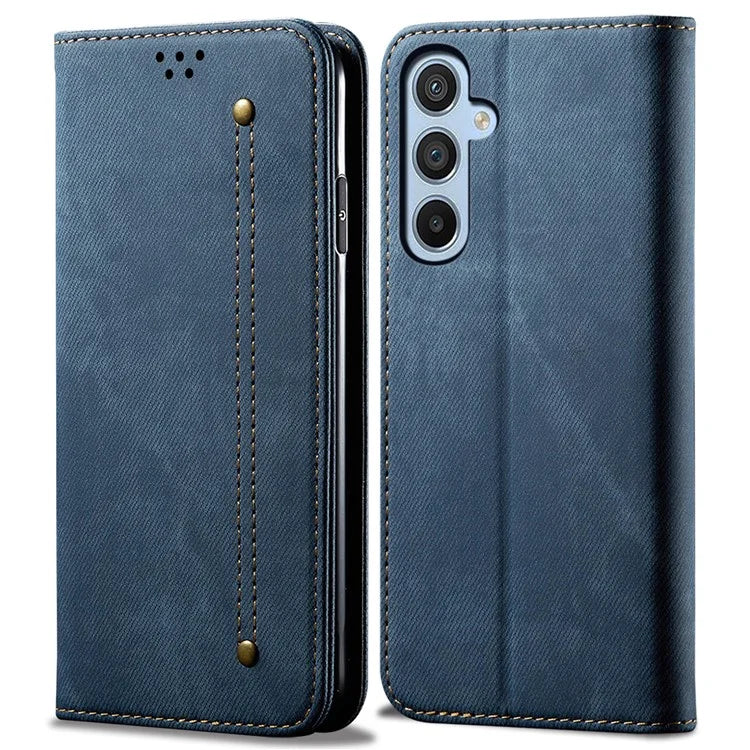For Samsung Galaxy A35 5G Wallet Case Jeans Cloth Texture PU Leather Cover
