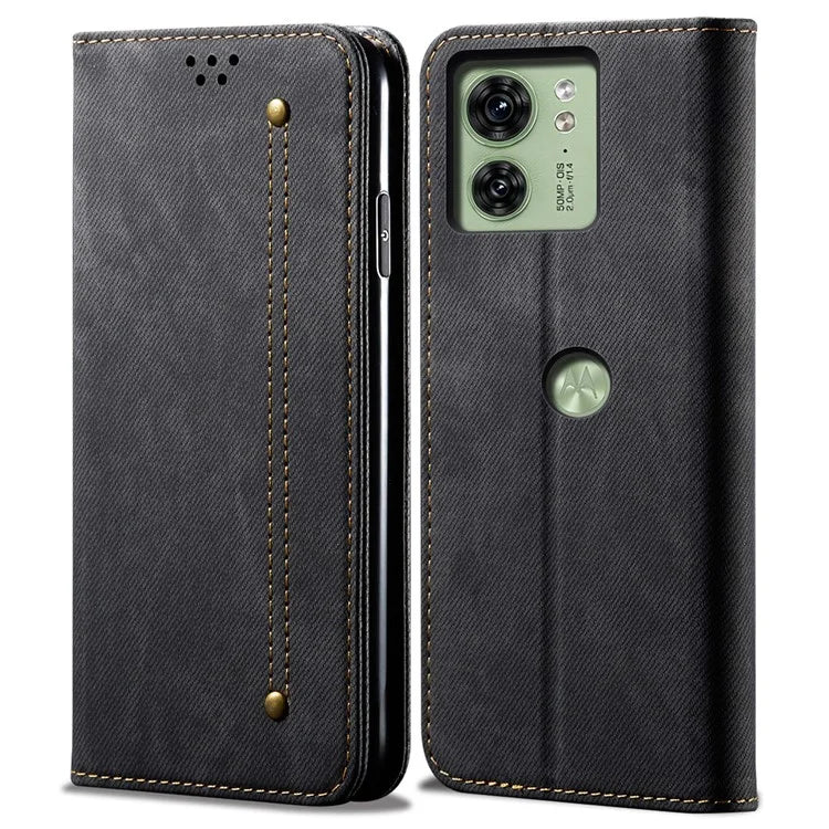 For Motorola Edge 40 5G Case Jeans Cloth Texture Leather Wallet Phone Cover