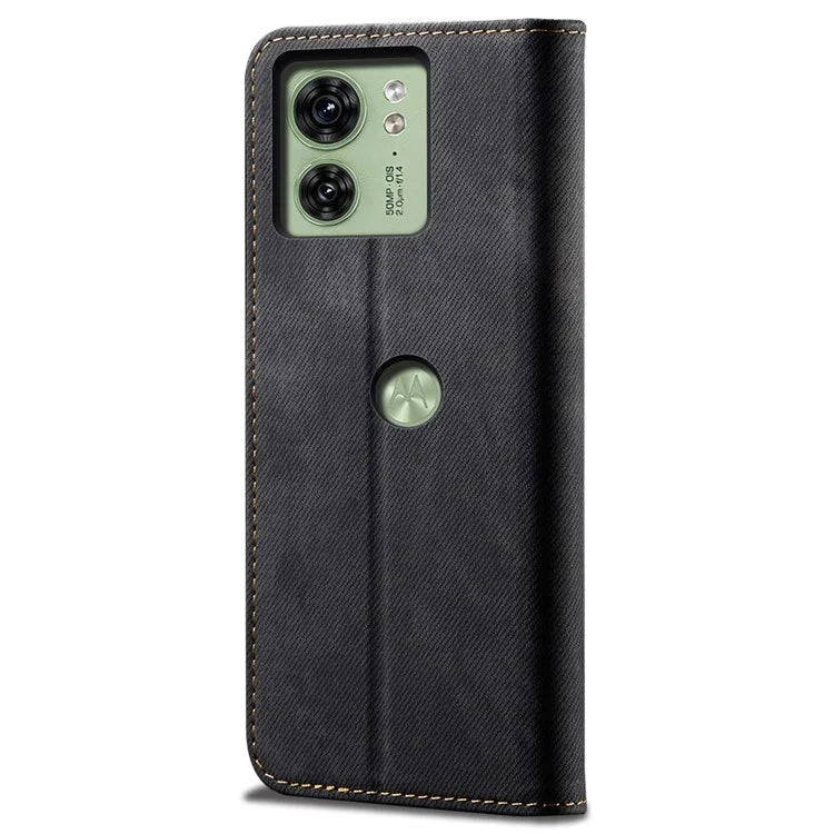For Motorola Edge 40 5G Case Jeans Cloth Texture Leather Wallet Phone Cover