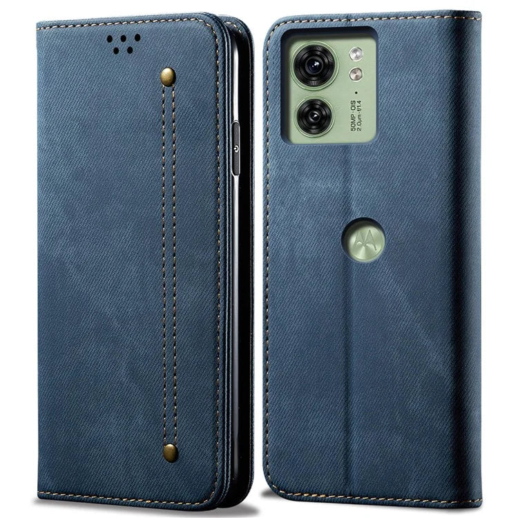 For Motorola Edge 40 5G Case Jeans Cloth Texture Leather Wallet Phone Cover