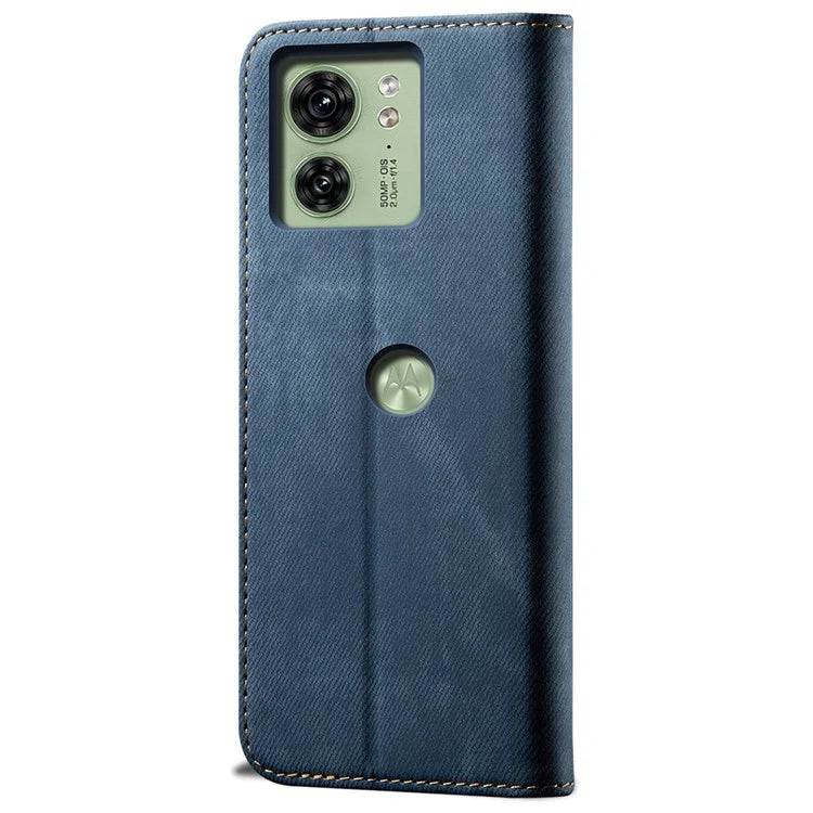 For Motorola Edge 40 5G Case Jeans Cloth Texture Leather Wallet Phone Cover