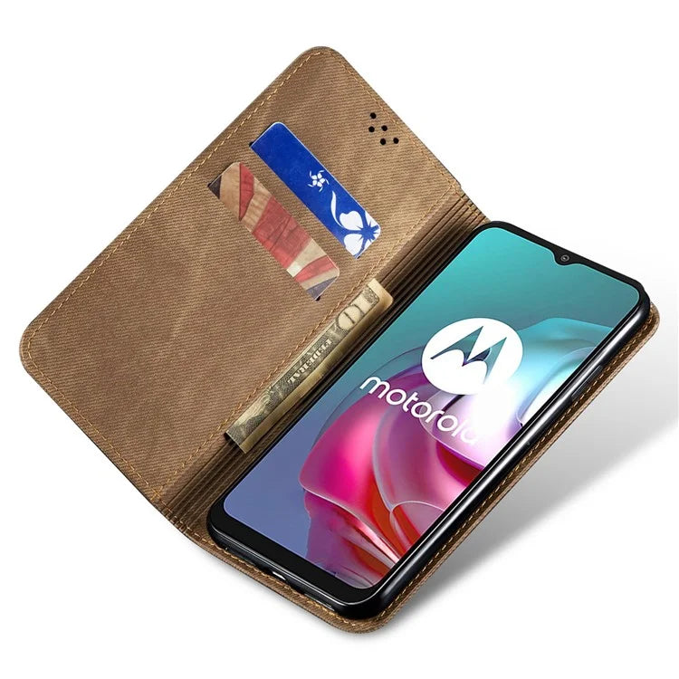 For Motorola Edge 40 5G Case Jeans Cloth Texture Leather Wallet Phone Cover