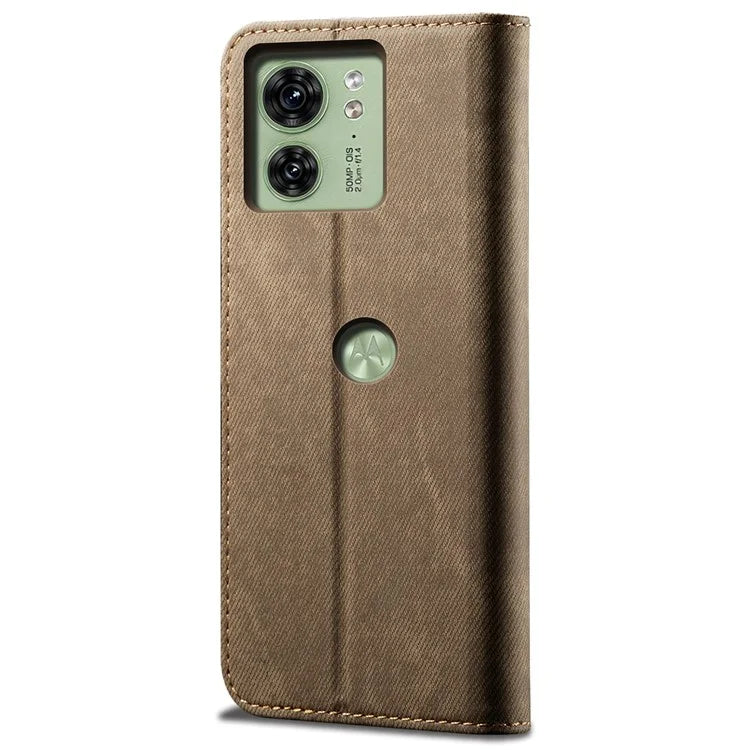 For Motorola Edge 40 5G Case Jeans Cloth Texture Leather Wallet Phone Cover