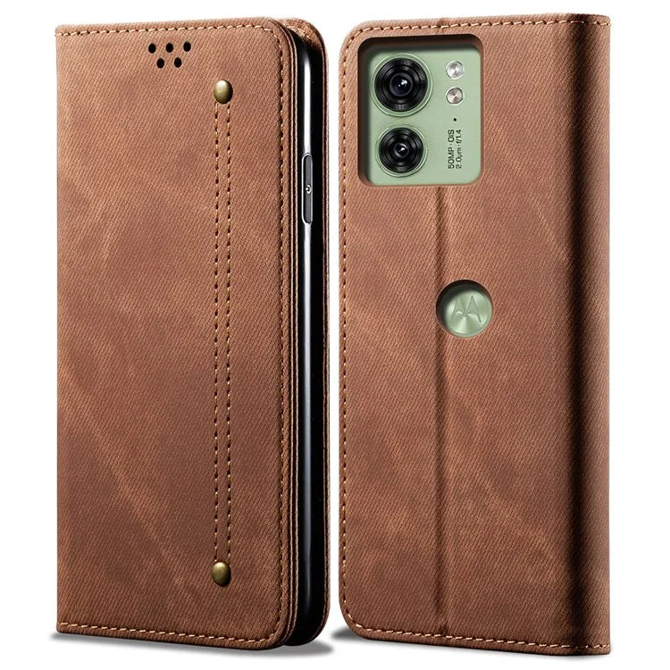 For Motorola Edge 40 5G Case Jeans Cloth Texture Leather Wallet Phone Cover