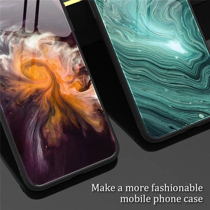 For Samsung Galaxy A15 4G Phone Case Marble Pattern Tempered Glass Back Cover