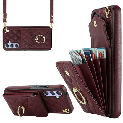 For Samsung Galaxy S23 FE Case Card Holder Ring Kickstand Leather+TPU Crossbody Cover