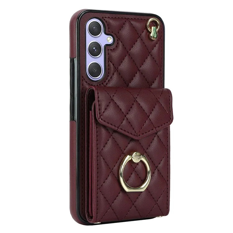 For Samsung Galaxy S23 FE Case Card Holder Ring Kickstand Leather+TPU Crossbody Cover
