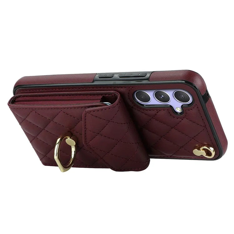 For Samsung Galaxy S23 FE Case Card Holder Ring Kickstand Leather+TPU Crossbody Cover