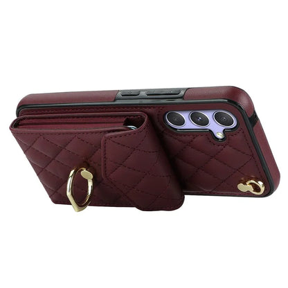 For Samsung Galaxy S23 FE Case Card Holder Ring Kickstand Leather+TPU Crossbody Cover