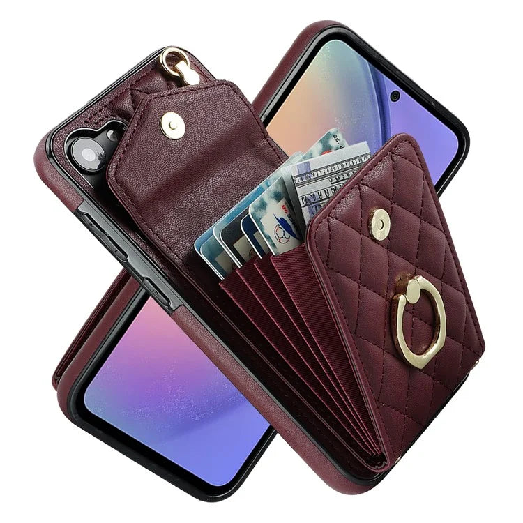 For Samsung Galaxy S23 FE Case Card Holder Ring Kickstand Leather+TPU Crossbody Cover