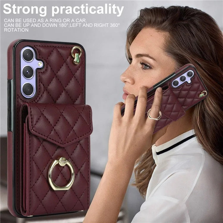 For Samsung Galaxy S23 FE Case Card Holder Ring Kickstand Leather+TPU Crossbody Cover