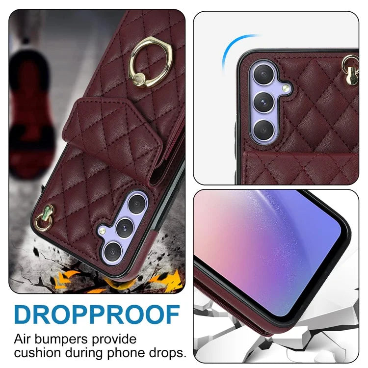 For Samsung Galaxy S23 FE Case Card Holder Ring Kickstand Leather+TPU Crossbody Cover