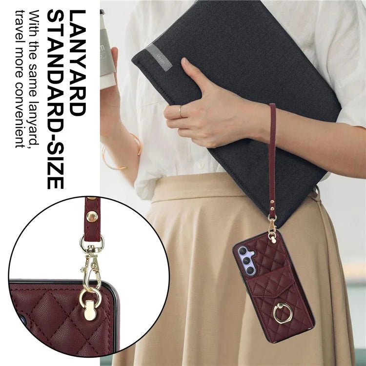 For Samsung Galaxy S23 FE Case Card Holder Ring Kickstand Leather+TPU Crossbody Cover