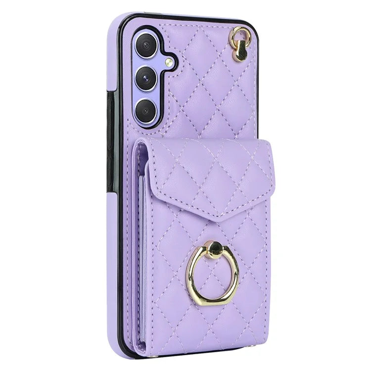 For Samsung Galaxy S23 FE Case Card Holder Ring Kickstand Leather+TPU Crossbody Cover