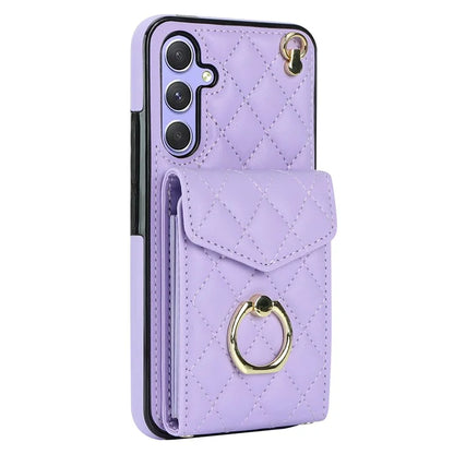 For Samsung Galaxy S23 FE Case Card Holder Ring Kickstand Leather+TPU Crossbody Cover